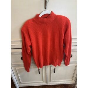 Neiman Marcus 100% Cashmere Red Mock Neck Sweater Small READ Shoulder Pads
